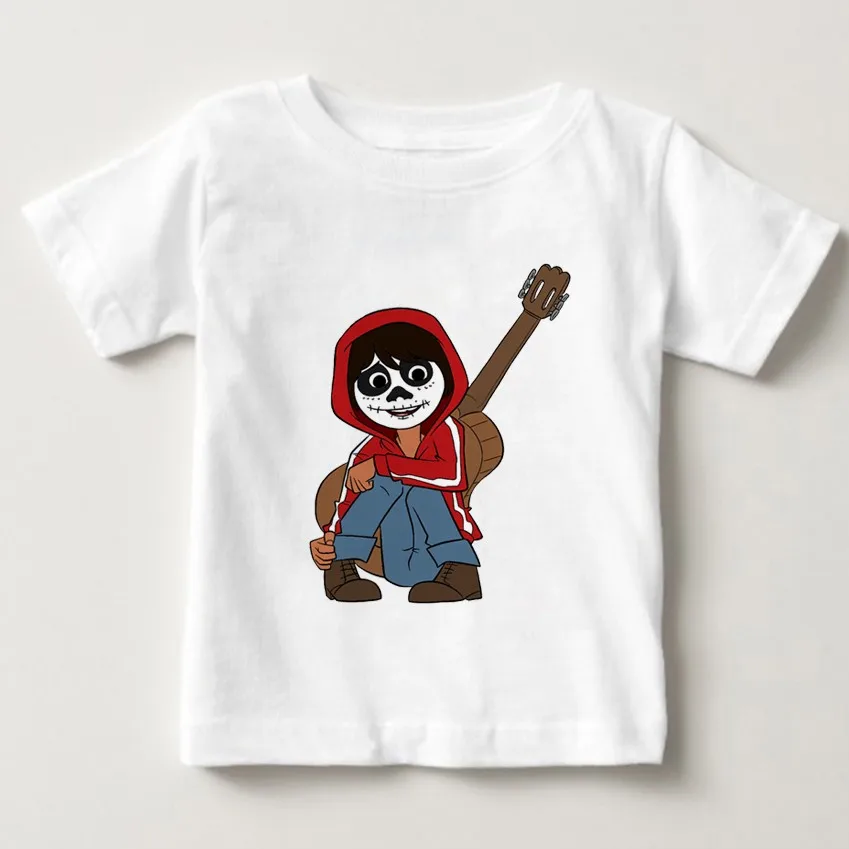 Летняя облегающая футболка из хлопка с рисунком «фильм Pixar COCO»; топы; одежда с короткими рукавами; повседневные спортивные футболки; хлопковые футболки для мальчиков - Цвет: White childreT-shirt