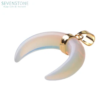 

Reiki Natural Stone Women Horns Gold Necklace Pendant Crescent Moon Double Horn Healing Gem Stone 7 Chakra Men Jewelry Gifts Lol
