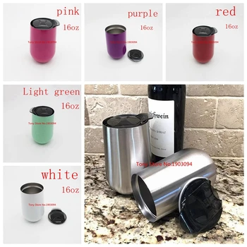 

10pcs/lot 6 Colors New Egg Cup 16oz Wine Glasses Stainless Steel Vacuum Insulated Cups Tumbler Oudoor Travel Stemless Wine Mugs