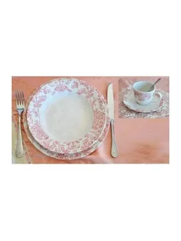 

31 PCs ModelloDamask Dishes Tableware pink + COFFEE CUPS VAC