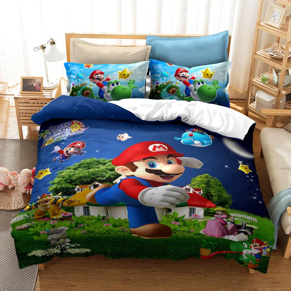

3PCS Super Mario Bros Bedding Set Luxury Duvet Covers Set Pillowcases Comforter Double Bed Set Children Home Textile Supplies