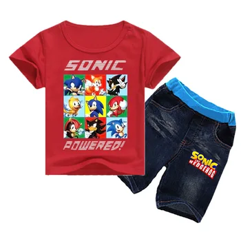 

2-16 2020 Summer Children Sonic The Hedgehog Kids T-Shirt Shorts Denim 2pcs Set Toddler Girls Outfits Fashion Boys Clothing Sets