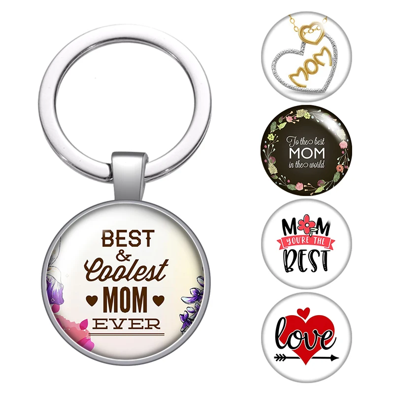 День матери Love Mom (Я люблю маму) Подарочный стеклянный брелок с кабошоном сумка