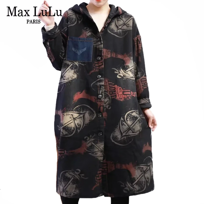 Max LuLu Korean Fashion Luxury Streetwear Ladies Long Parka Womens Vintage Denim Winter Jackets Thicken Warm Coats Windbreakers