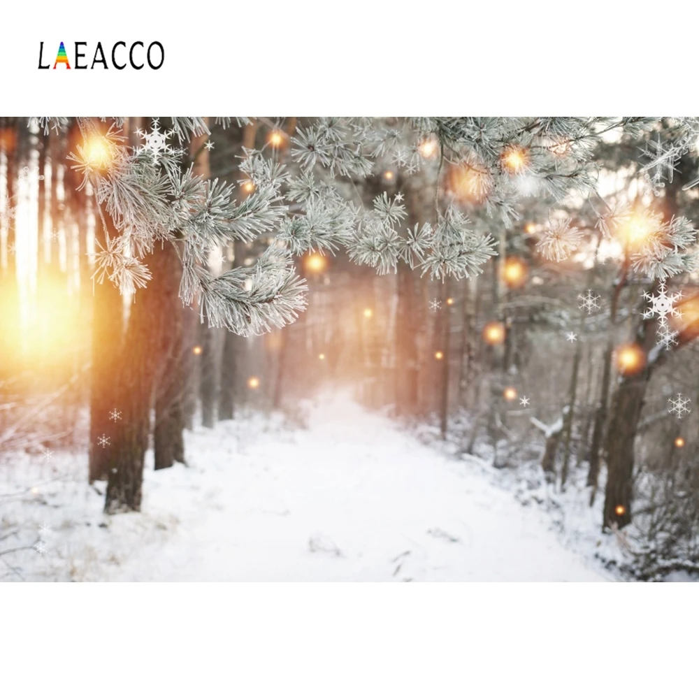 Laeacco Зимний Белый Снег дерево фотографии фоны индивидуальные свет боке портрет