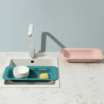 

Drain Basket Sink Telescopic Plastic Vegetable Sink Racks Water Filter Basket Fruit Tray Kitchen Tableware Cleaning Organizer