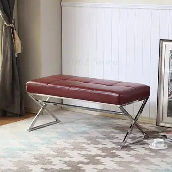 

Stainless steel test shoe bench simple bed end stool leather fashion footstool creative clothing store sofa bench long