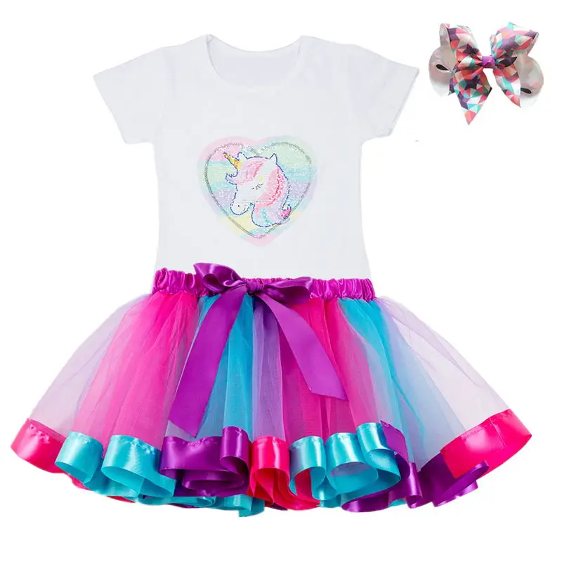 Комплекты детской одежды с единорогом; одежда для маленьких девочек; Летние вечерние платья-пачки принцессы с единорогом; костюмы для дня рождения - Цвет: A12