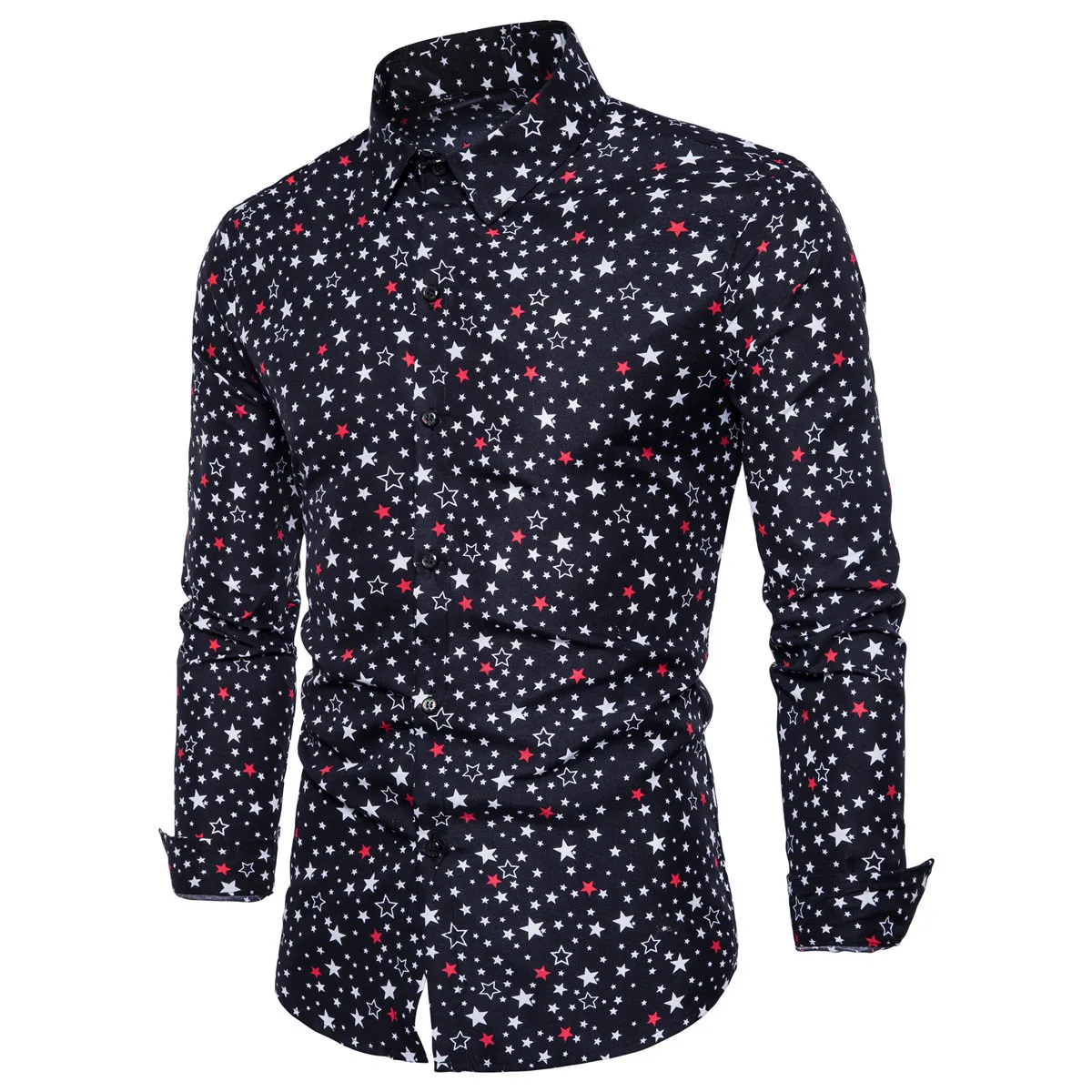 

19 Years New Style Ouma Electricity Supplier MEN'S Long-sleeved Shirt Digital Five-pointed Star Printed Long-sleeve