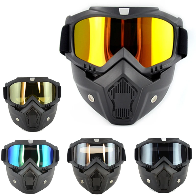 

Motorcycle Goggle Motocross Bike Glasses Mask Detachable Modular Mouth Filter UV Protection for Halley Open Face Helmet