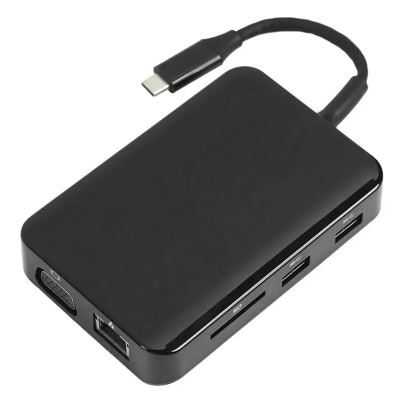

9 in 1 USB Type-C HUB Converter USB HDMI PD VGA RJ45 3.5mm Memory Card Adapter Plug and Play No Driver Installation
