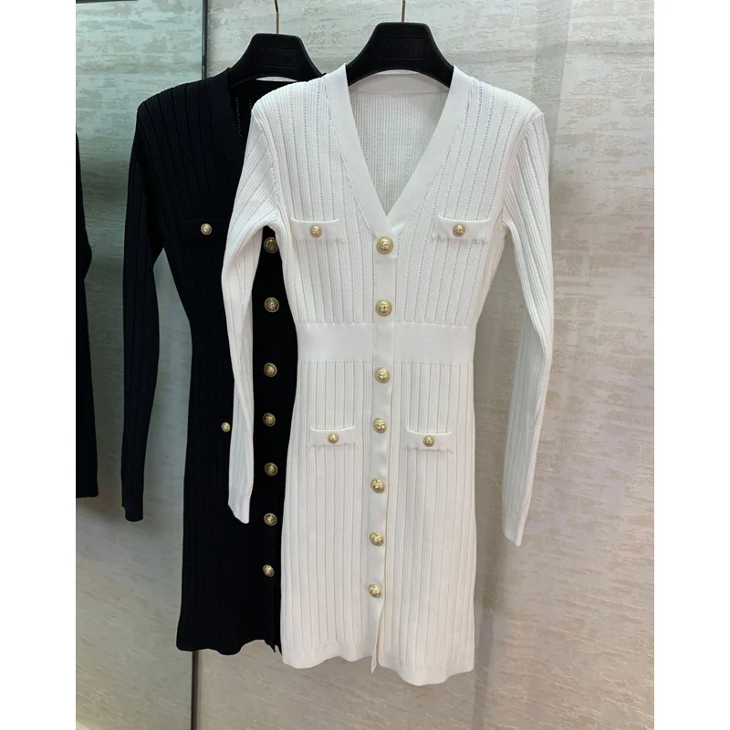 11.28 High end Tailored Women Temperament Slim V-neck package hip knitted dress | Женская одежда