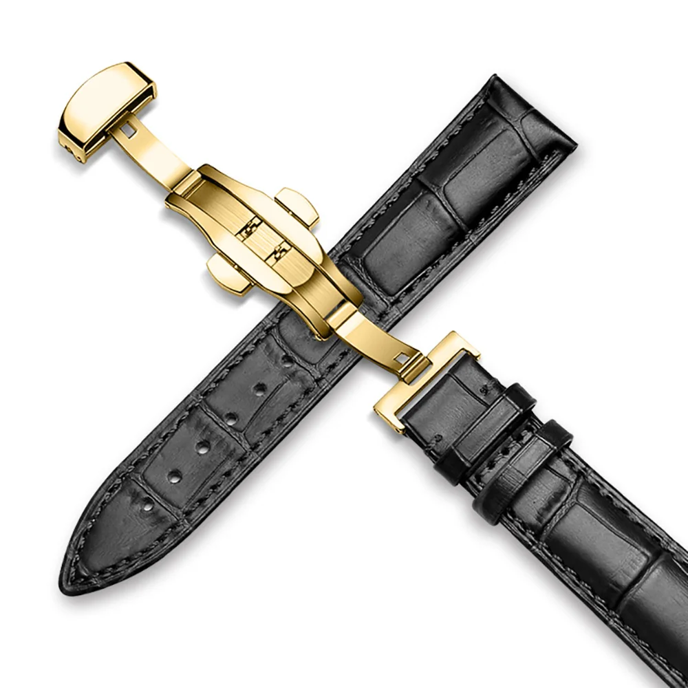 Ремешок для часов из натуральной кожи 16 мм 18 мм 20 мм 22 мм ремешок подходит для всех брендов мужских и женских часов - Цвет ремешка: blackblacklineSilver
