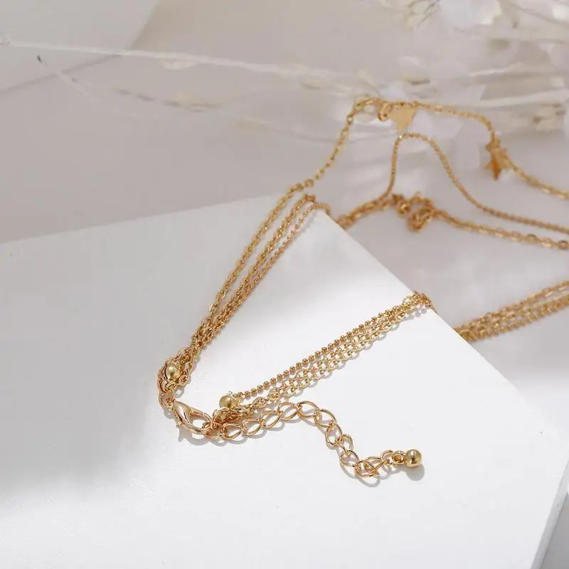 Glamour Necklace 2025 Fashion New Simple Temperament Eight Mans Star Crescent Pentagram Ms. Three-layer Necklace Gift 3