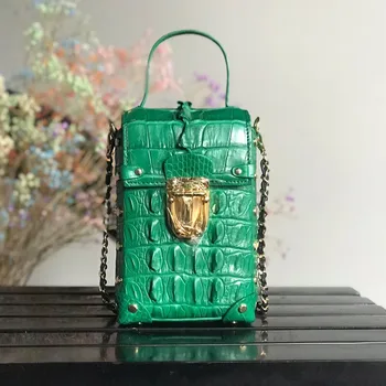 

Chic Designer Genuine Alligator Skin Women Mini Phone Case Box Purse Authentic Real Crocodile Leather Lady Small Green Handbag