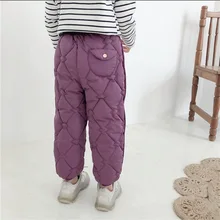 Осенне-зимние Новые Стильные Детские Пуховые брюки с хлопковой подкладкой одежда для маленьких детей открытые штаны со средней посадкой