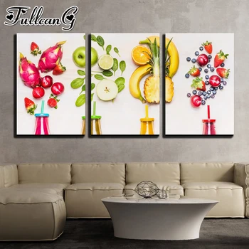 

FULLCANG 5d diy mosaic needlework diamond embroidery fruit diamond painting triptych full square round drill home decor FC1998