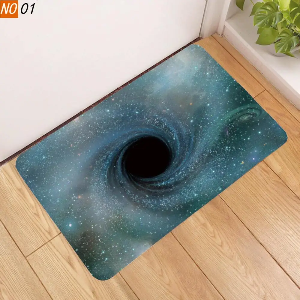 Черный Sholisa Противоскользящий Вселенский напольный коврик у двери ванной 3D Печатный туалетный коврик водопоглощающий коврик для ванной комнаты ковер для гостиной - Цвет: Черный