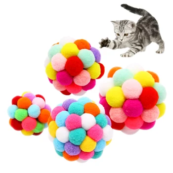 

S/M/L Funny Pet Cat Toy Ball Colorful Elastic Hand Bell Bouncing Ball Built-In Catnip Interactive Training Education Toy