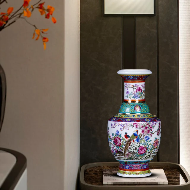 Jingdezhen Ceramic Antique Enamel Flower Vase Flower Arrangement Decoration Chinese Style Living Room 5