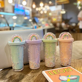 

Tumbler Starlight 450ML Straw Cold Water Cup Rainbow Decoration Silicone for Summer _WK