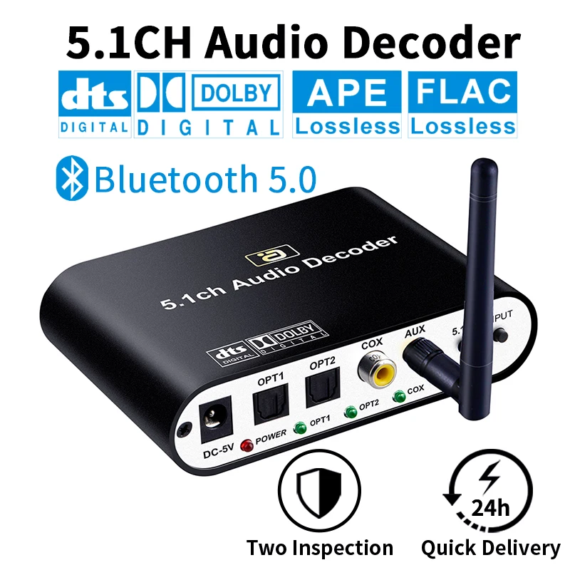 

DA615 5.1CH Audio Decoder Bluetooth 5.0 Reciever Wireless Audio Adapter Optical Coaxial AUX USB2.0 DAC DTS AC3 FLAC