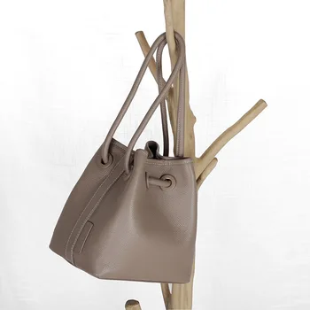 

Women's New Soft Leather Bucket Bag Fashion Drawstring Bag One Shoulder Messenger Retro Niche Mini Tide Handbag