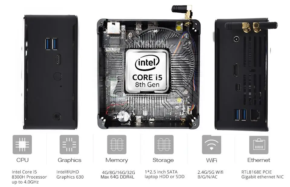 Мини-ПК 8th поколения Intel Core i9 i7-8750H i5-8300H Ксеон E-2176M Windows 7/8/10, Linux UHD профессиональное беспроводной доступ в Интернет High-end настольный компьютер