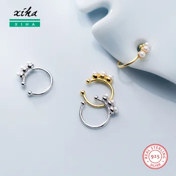 

C Pearl Clip on Earrings no Pierced Non Piercing Ear Cuff for Women 925 Sterling Silver Earcuff Gold Fashion Earrings