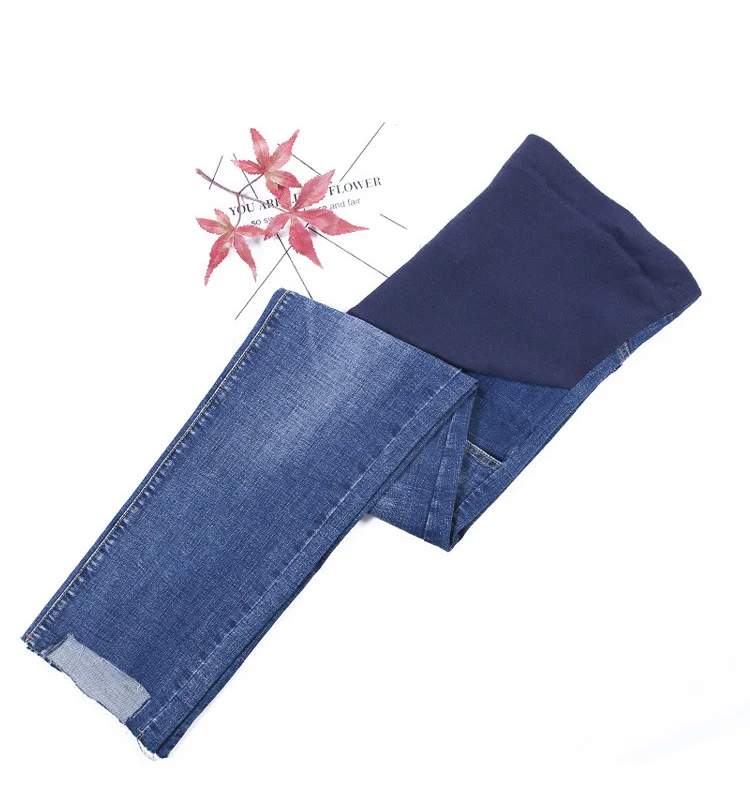 Весенние и осенние джинсы для беременных женщин с высокой талией, джинсовые брюки для беременных, широкие брюки с регулируемой талией, L-6XL