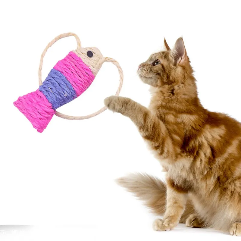 Pet сизаль Веревка Кошка время игры плетеные шарики играть Жевательная погремушка кошачья игрушка рыба и мышь стиль для кошек поставки