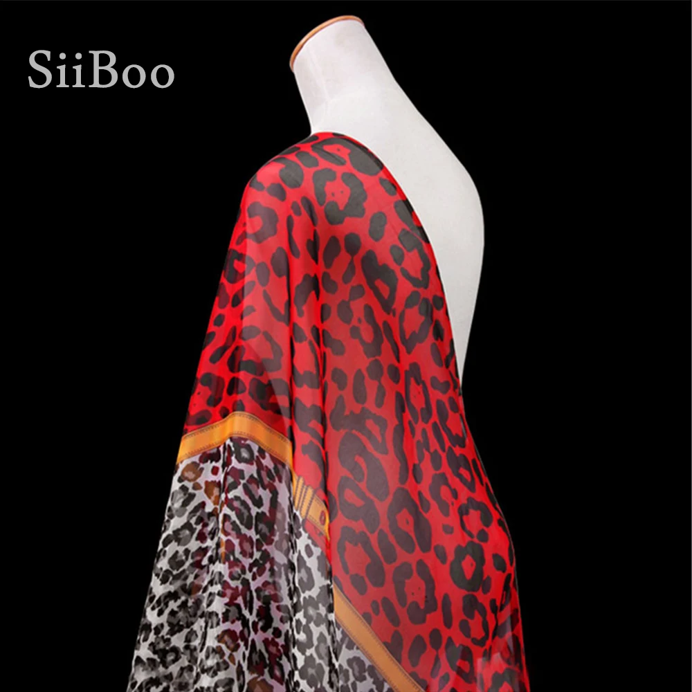 Сексуальный красный черный леопардовый принт 100% натуральный шелк шифон ткань