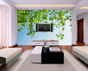 

New fashion large fresh 3D mural customization green leaf landscape background wall modern TV personality wallpaper