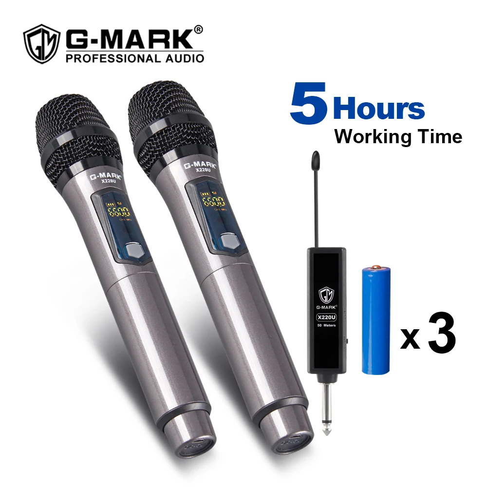 Micrófono inalámbrico G-MARK X220U PARA Karaoke, 2 canales de grabación,  batería de litio, para fiesta, boda, espectáculo, al aire libre -  AliExpress Productos electrónicos