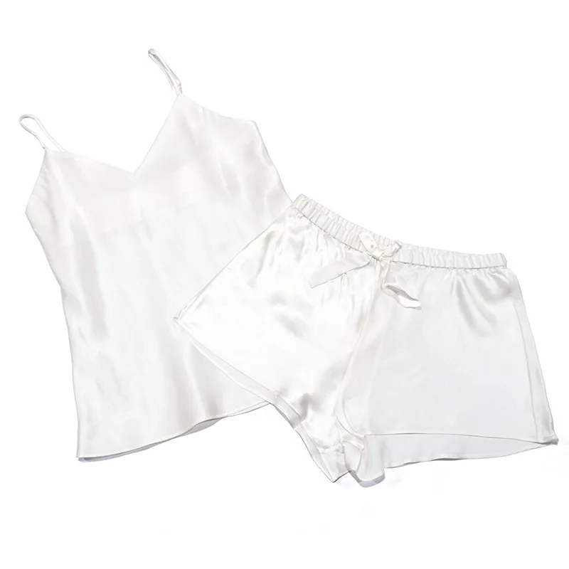 100% Mulberry  Silk silk pamas  Suit Set for women  ladies summer   shorts two-piece sexy cool home service_voghion.com