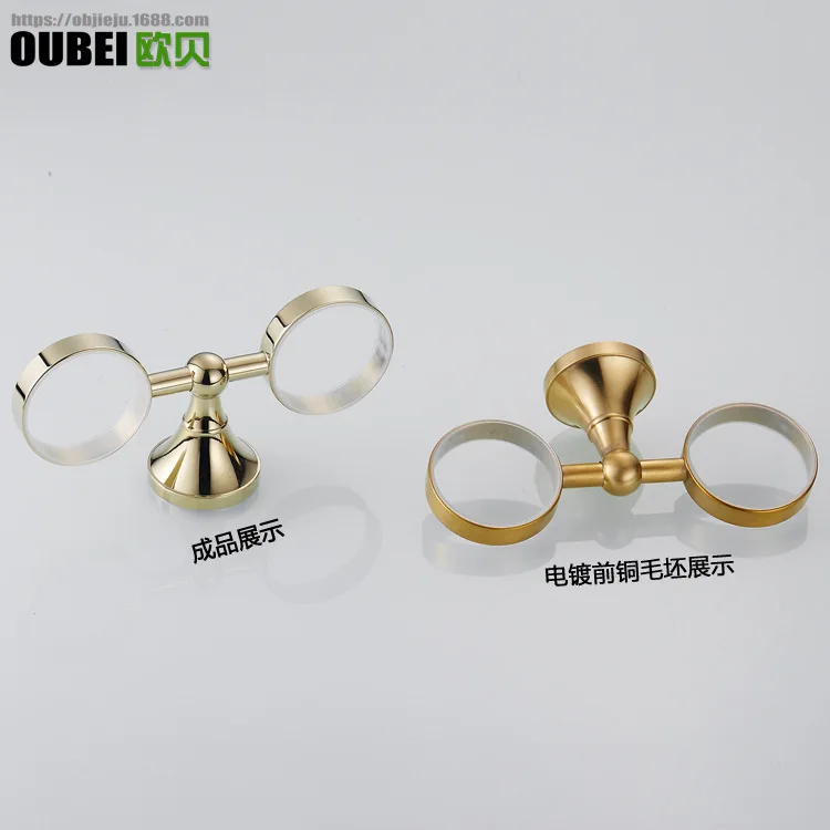 Direct Selling Price Simple Brass Material Gold-Plated Bathroom Hardware Accessories Ceramic Mouthwash Cup Storage Rack shuang b