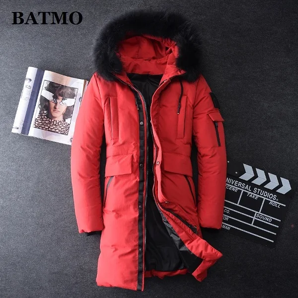 BATMO Новое поступление зимние высококачественные толстые белые куртки с капюшоном на утином пуху мужские зимние пальто большие размеры 2287 - Цвет: Красный