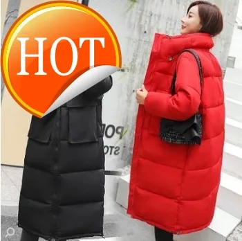 

Parka Solid Long Women Warm Fashion Pockets Cotton Female Padded Jacket Slim Casual Size Parkas Mujer Invierno