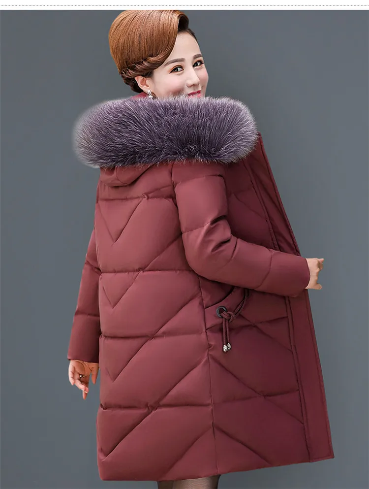 Женские зимние парки среднего возраста размера плюс XL-5XL, пуховая хлопковая куртка для женщин с капюшоном и меховым воротником, утепленные хлопковые стеганые куртки A2933