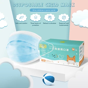 

50pcs Disposable Children Face Mask Anti Pollution Bacterial Dust PM2.5 Masque Soft Breathable Masks For Germ Protection Kids