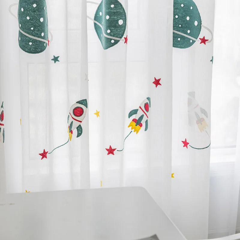 Voile Tulle Тюль с вышивкой в виде космоса для детской комнаты, белый тюль с изображением планеты для мальчиков и девочек, детская вуаль с изображением ракеты, X-WP020,#40 - Цвет: Voile Tulle