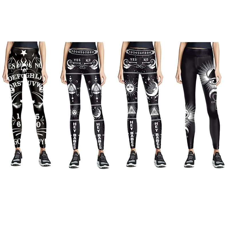 

New Sexy Women Legging Black Funny Skull Moon Sun Ouija Printing Fitness leggins Fashion Slim High Waist Leggings Woman Pants