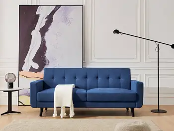 

Mid-Century Modern Sofa Ployester Fabric 79"w Blue Living Rioom Furniture House Hotel Sofa Hardwood Frame With Solid Wood Legs