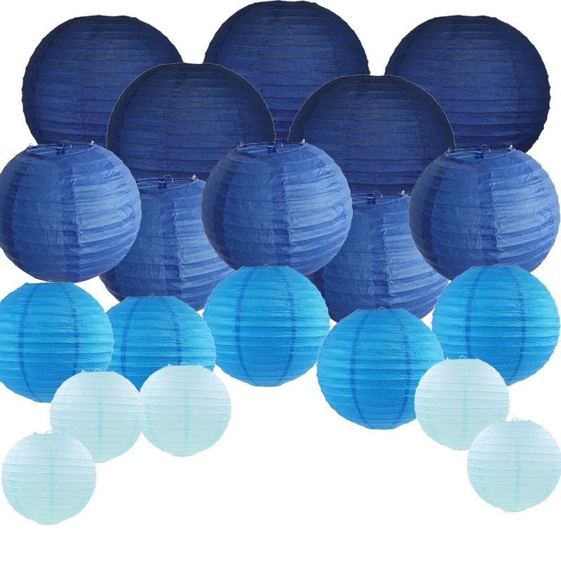 20 Pcs 6 inch-12 inch Blue Paper Lanterns Chinese Japanese Assorted Sizes &amp Colors Lampion for Wedding Party Hanging Outdoor Diy | Дом и