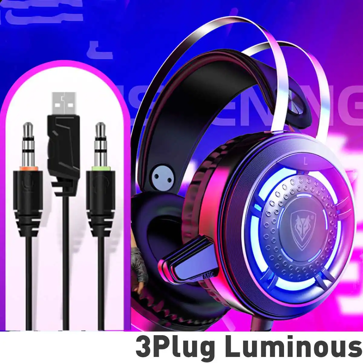 GlowingTurbo version Светодиодный 3,5 мм USB Проводная всенаправленная гарнитура, компьютерные игровые наушники, профессиональная игровая гарнитура, динамические наушники - Цвет: GlowingTurbo version