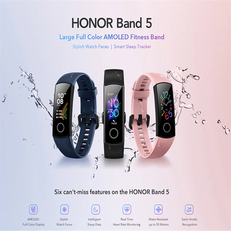 Глобальная версия huawei Honor Band 5 Смарт-браслет пульсометр смарт-браслет водонепроницаемые Смарт-часы