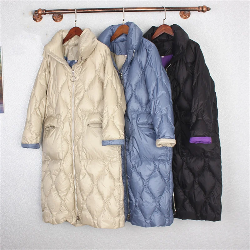 

2021 Fashion slim Lightweight white down jacket long sleeve stand-up collar women winter coat outdoor windproof female parkers
