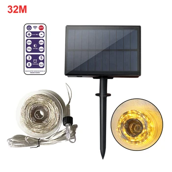 

Outdoor Garden Solar Powered Party Waterproof LED String Lights Festival With Remote Control Copper Wire Patio Home Rechargeable