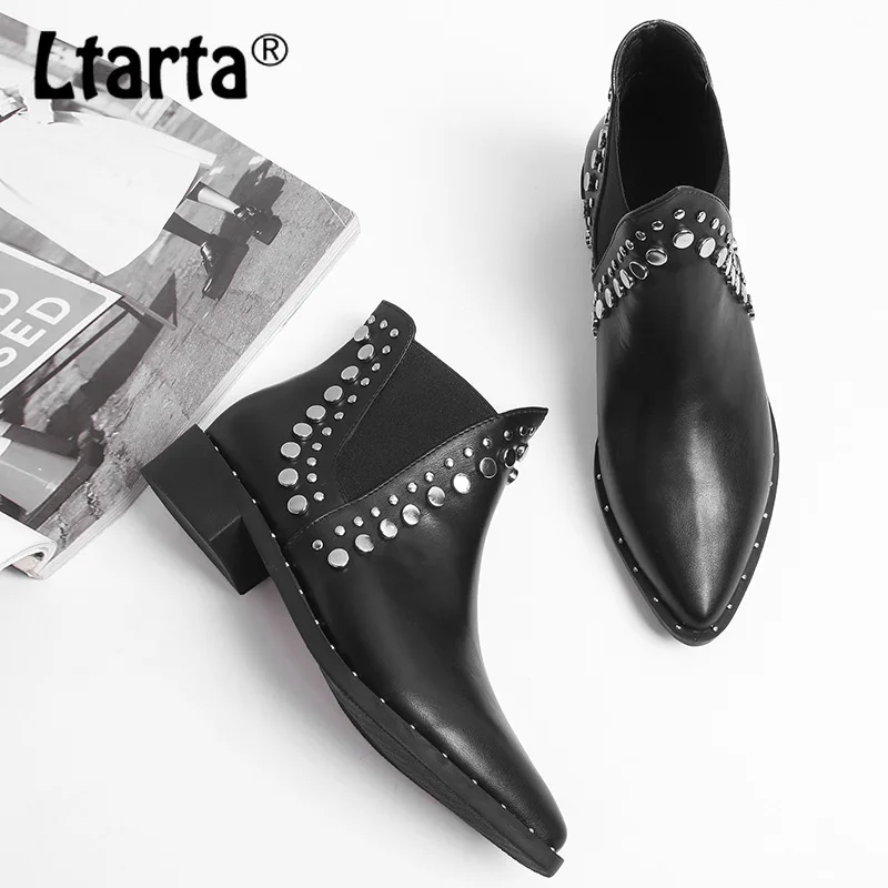 

LTARTA 2019 New Pointed Boots Short Boots with Thick Stiletto Women's Ankle Boots Martin Boots 40-43 Large Size LJS-138-8