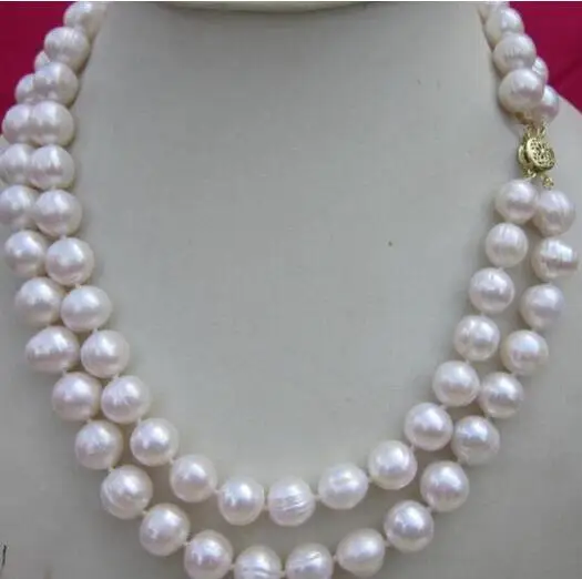 free shipping noble jewelry 2 row 8-9 MM NATURAL WHITE SOUTH SEA PEARL NECKLACE 18 - 19 INCH DIY women hot sale jewelry
